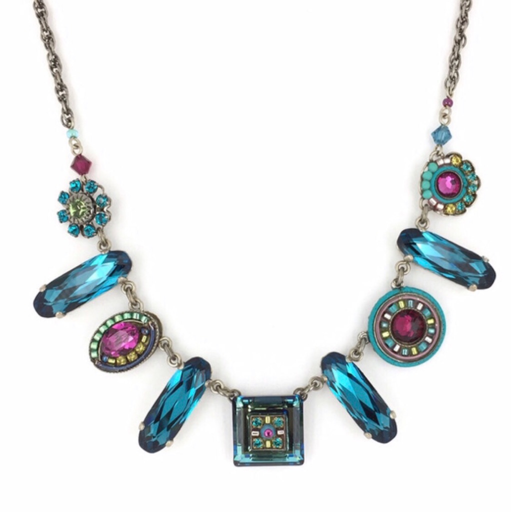 Firefly “La Dolce Vita” Necklace With Blue And Magenta Swarovski Crystals